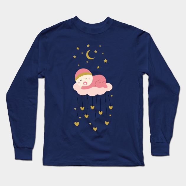 Baby girl and stars Long Sleeve T-Shirt by grafart